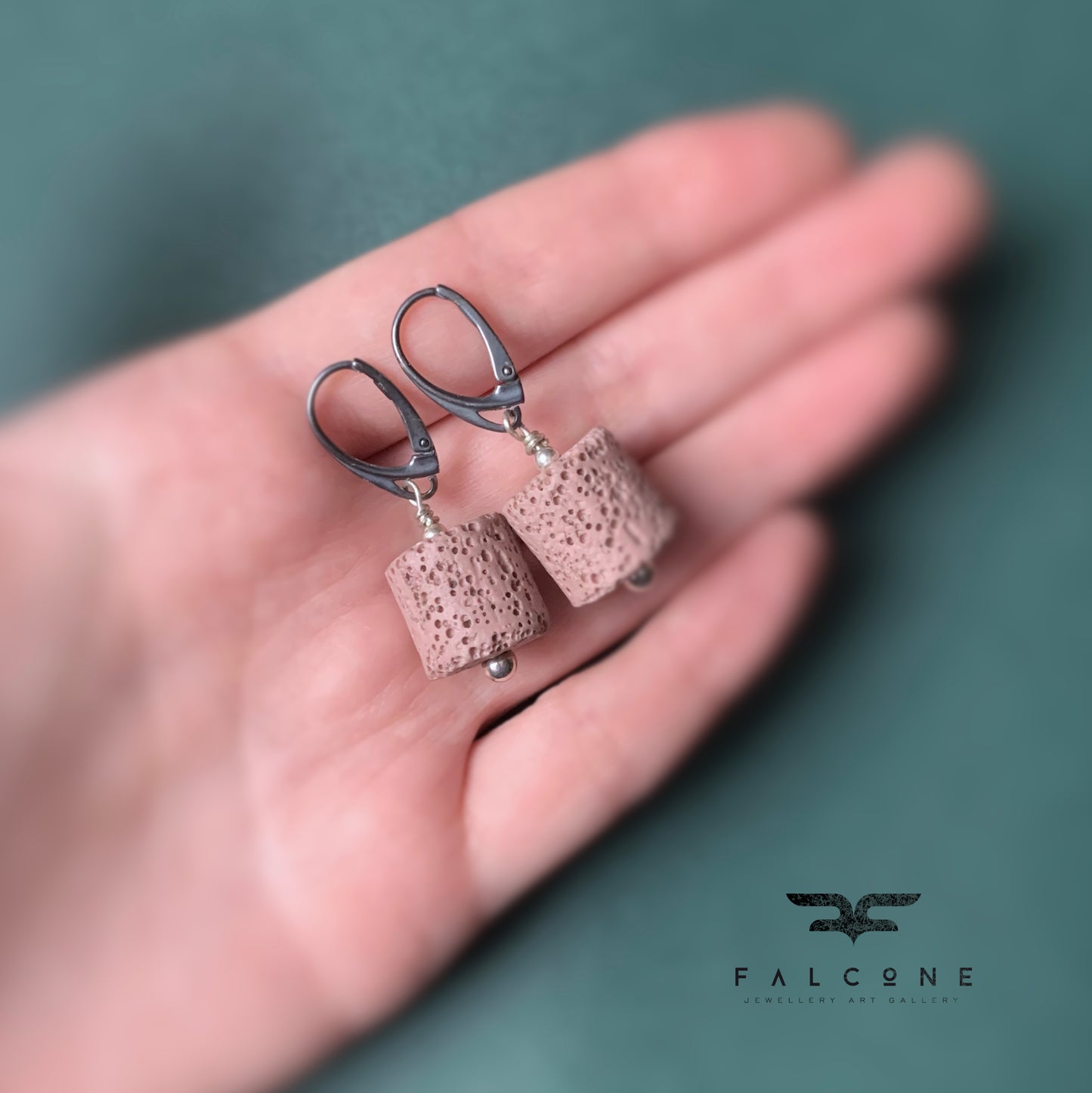 Earrings of volcanic lava and silver English earwires 'Lava'