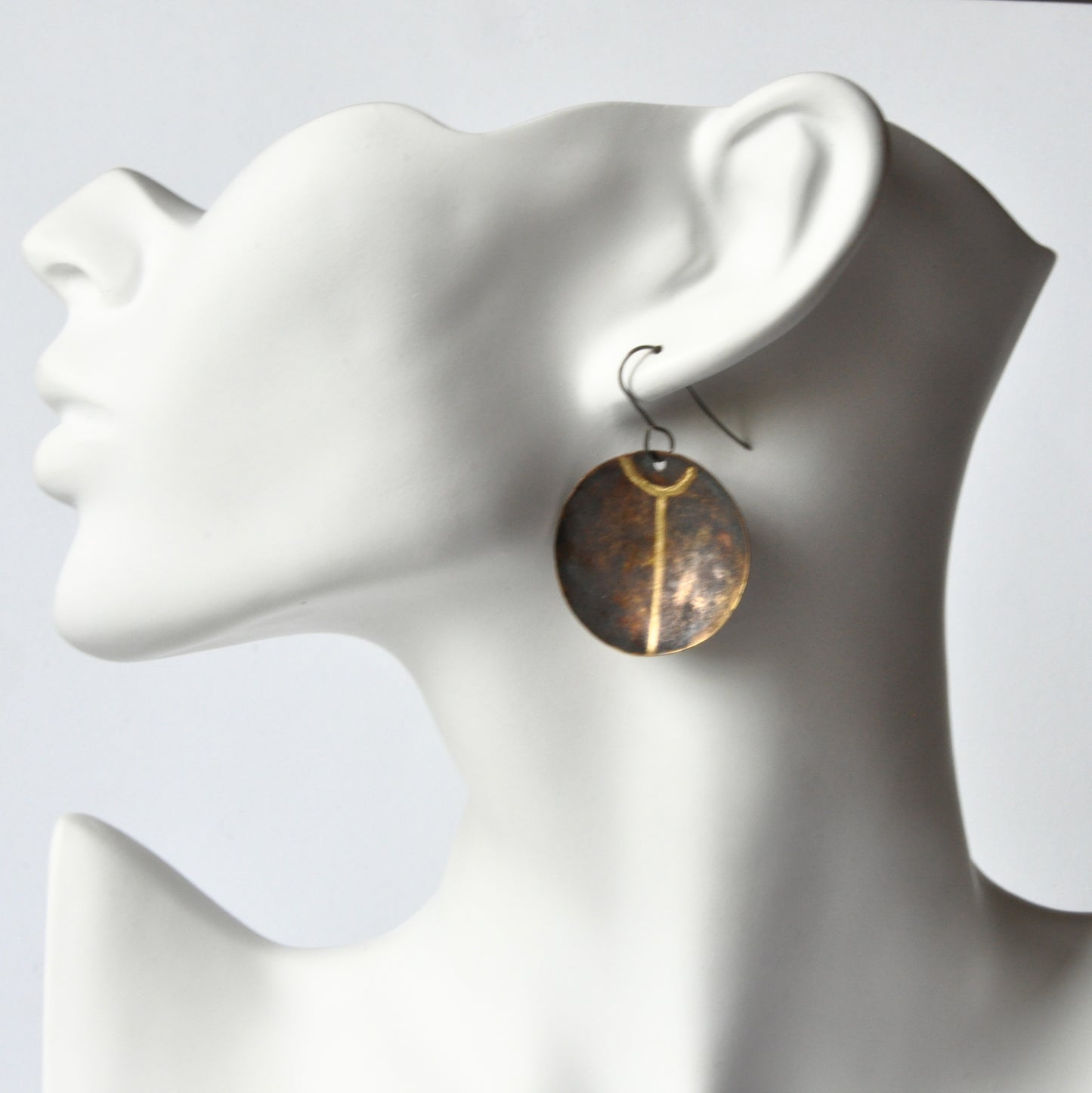 Hand engraved large brass earrings with mate finish 'Scarab'