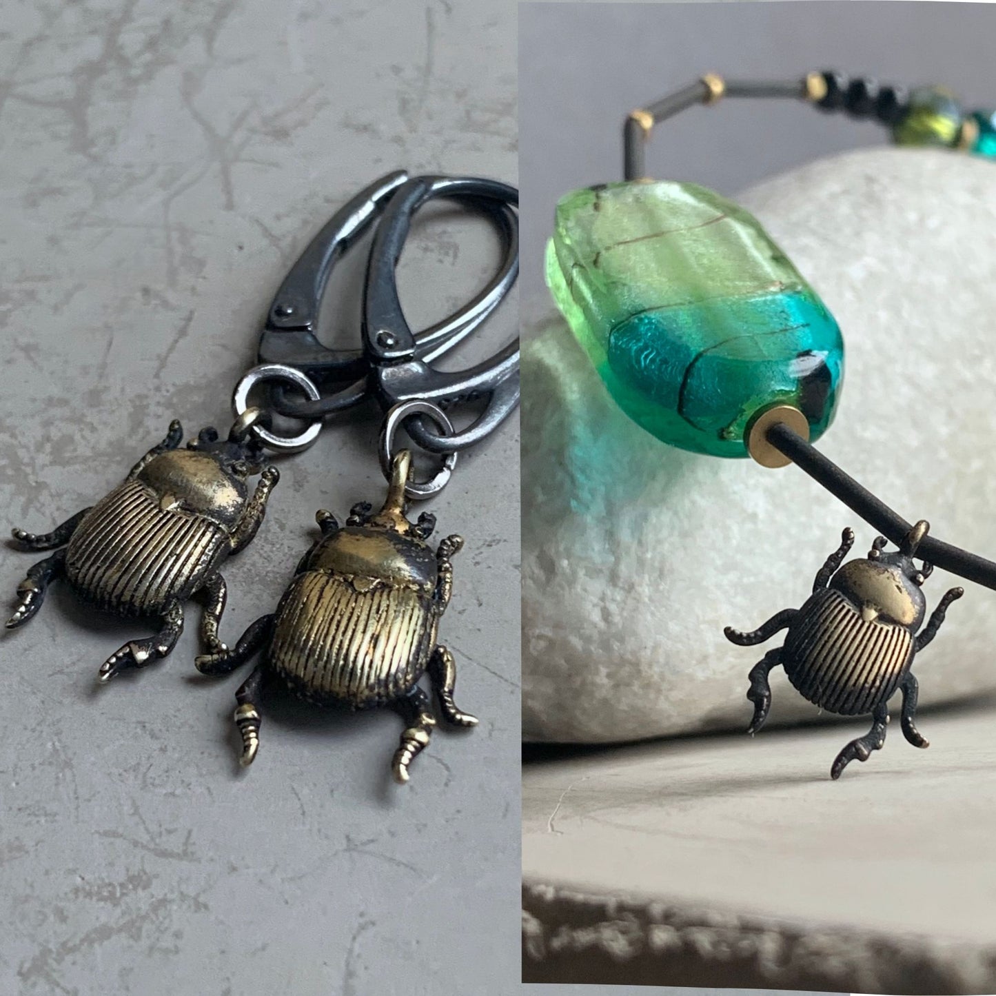 Golden Scarab - Brass & Silver Jewellery Set with Venetian Glass