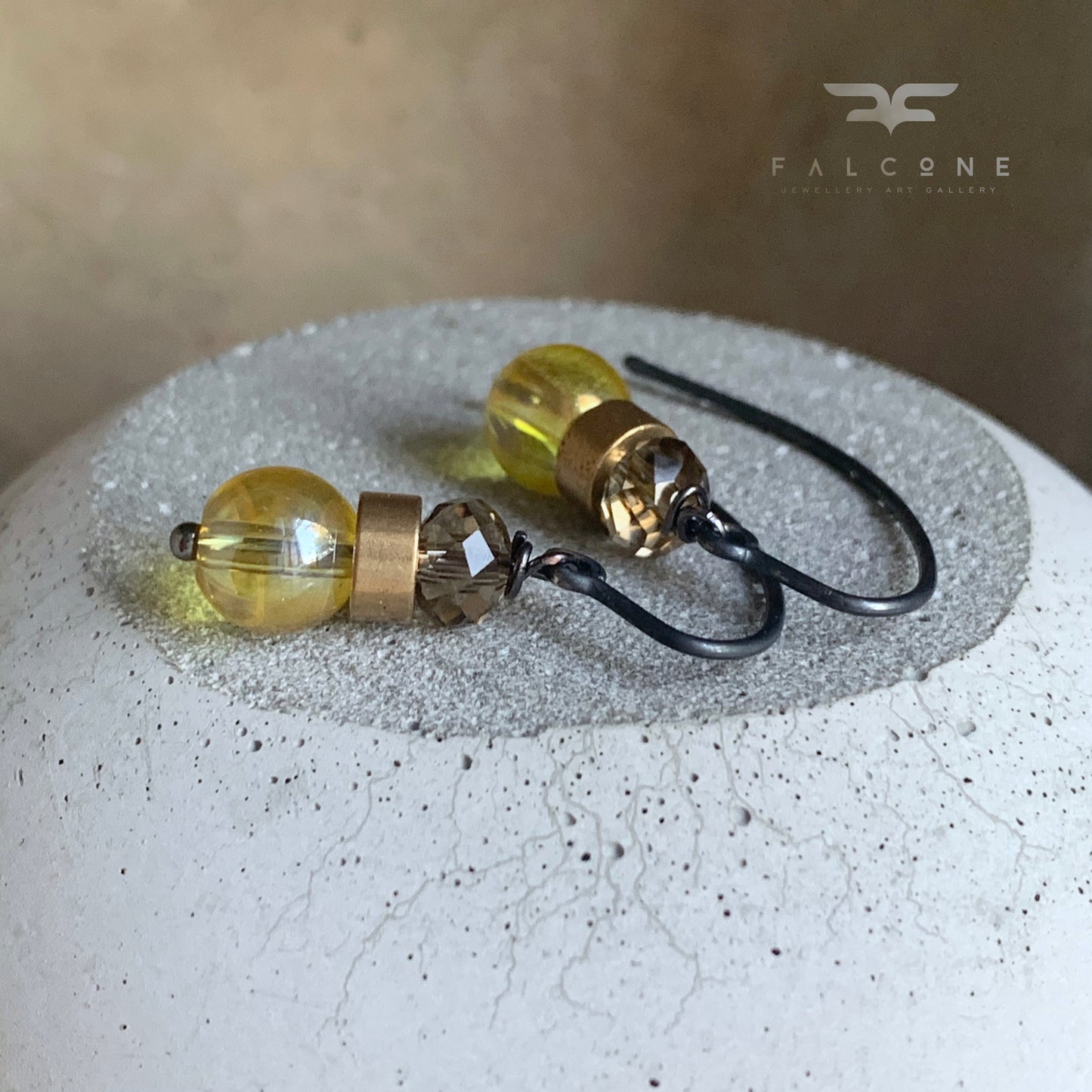 Pendientes de latón, vidrio y plata 'Limón'