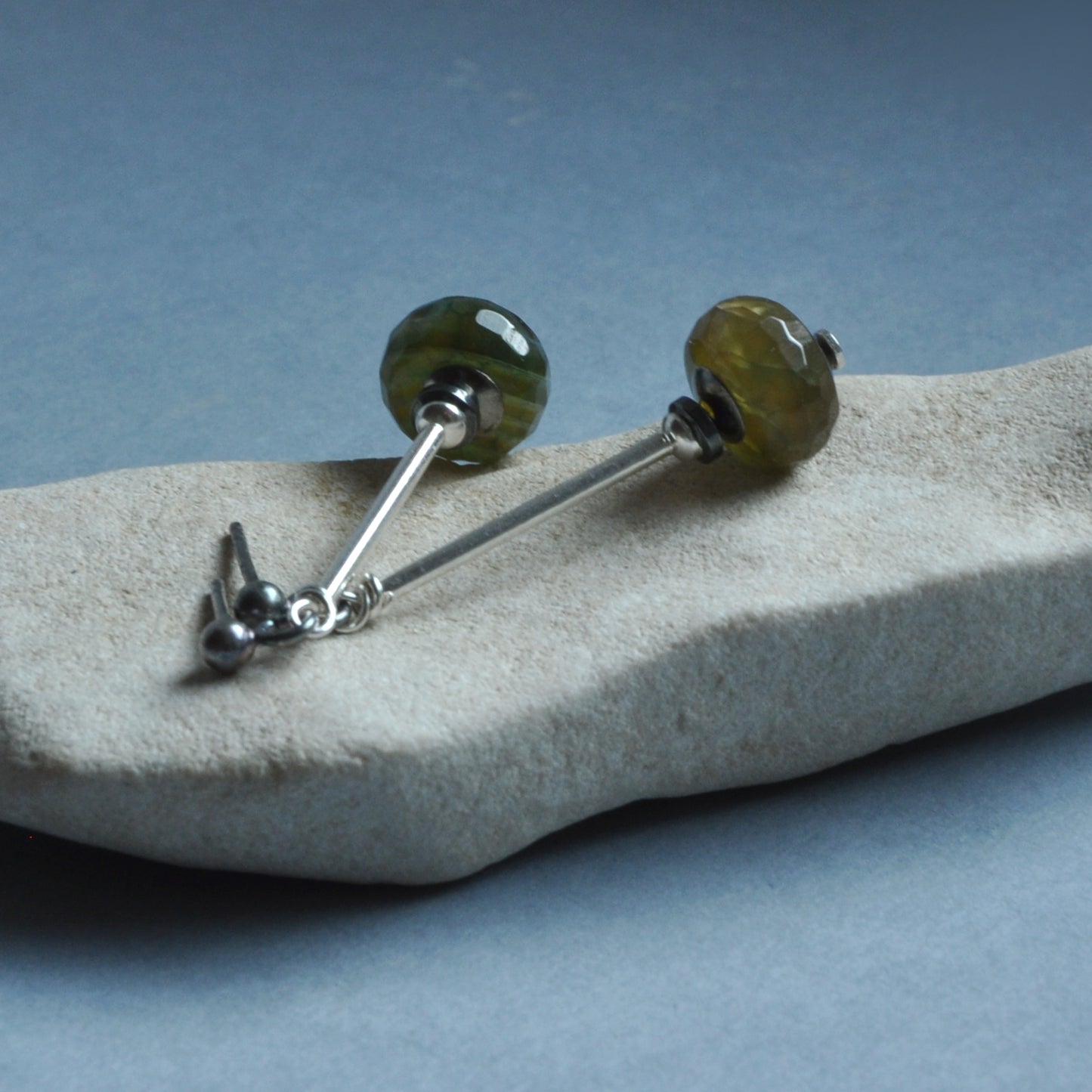 Silver stud earrings with agates 'Forest Tales'