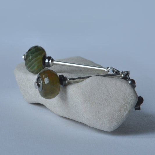 Silver stud earrings with agates 'Forest Tales'