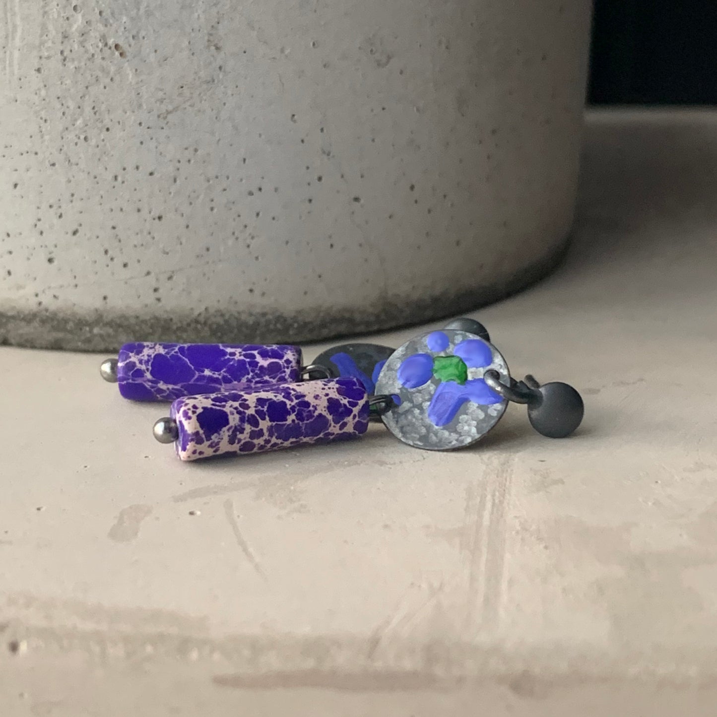 Silver stud earrings with imperial jasper 'Field Flowers - Purple Jasper with an Accent of Green'