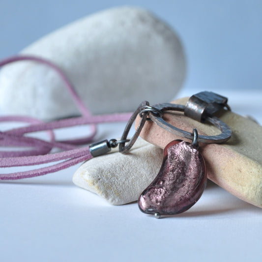 Venetian glass, silver and copper 'Purple Moon' necklace