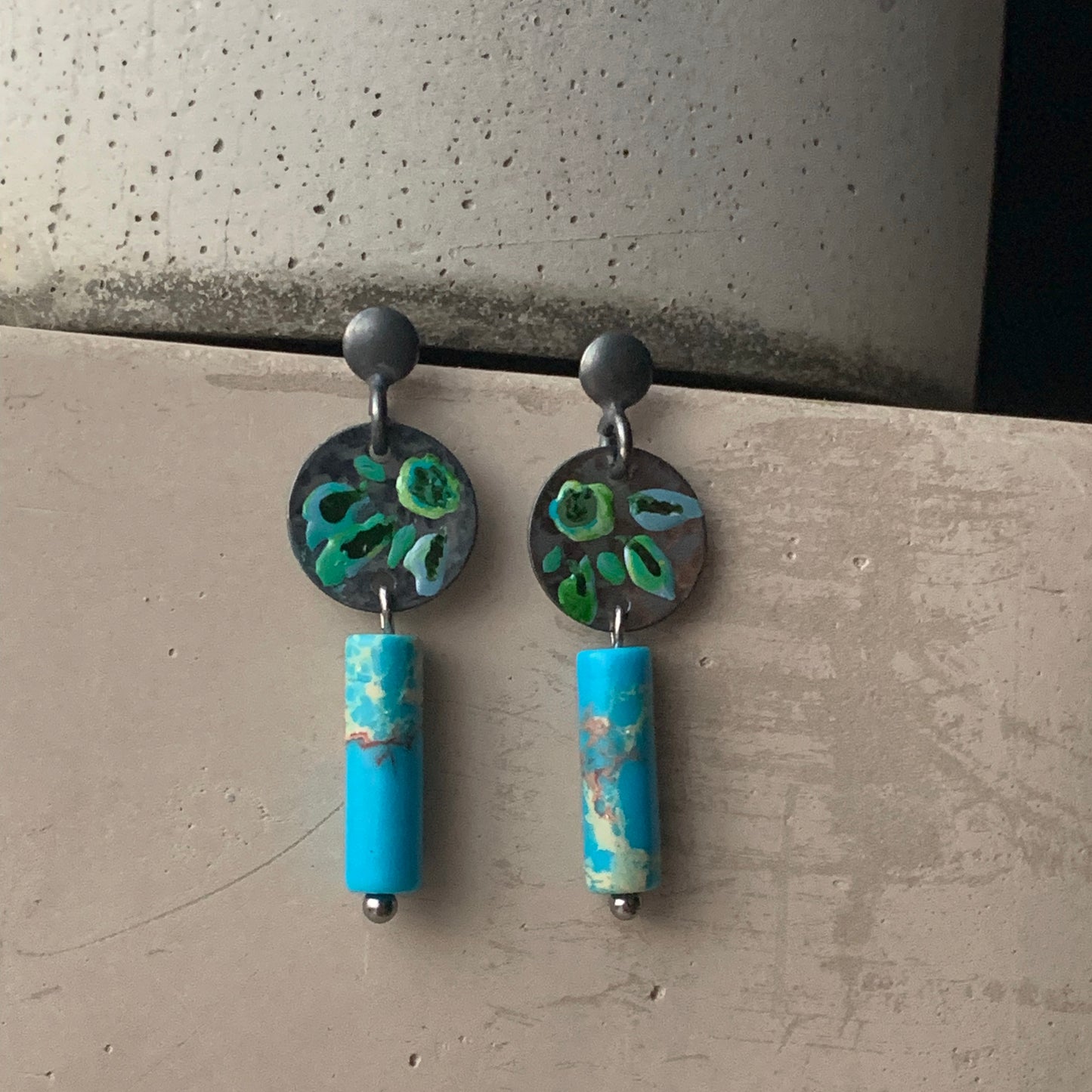 Silver stud earrings with imperial jasper 'Field Flowers in Blue'