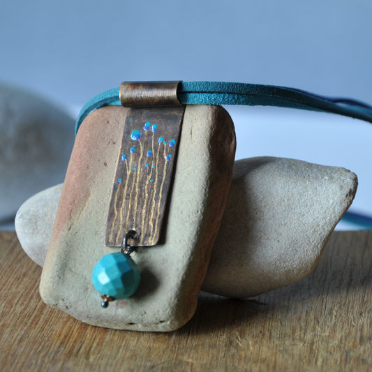Necklace with brass pendant and natural turquoise 'Sardinia'