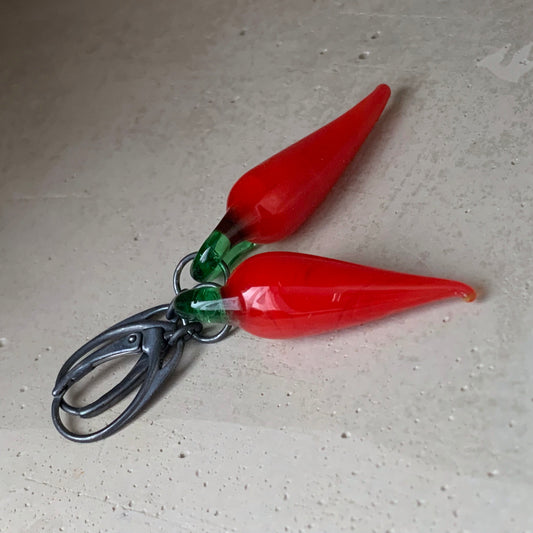 Glass and silver 'Red Chili' earrings