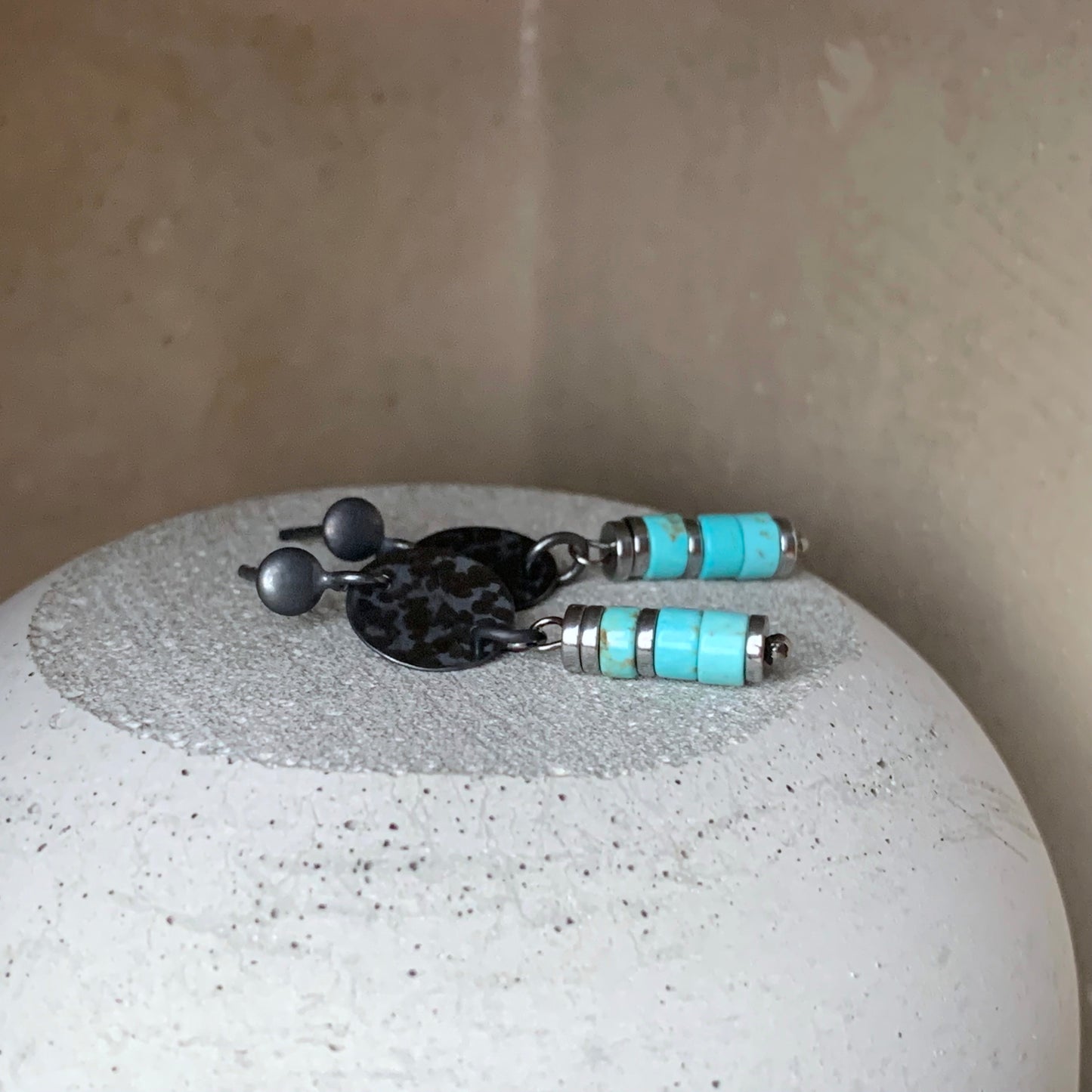 Sterling silver and hematite turquoise stud earrings 'A Slice of Heaven'
