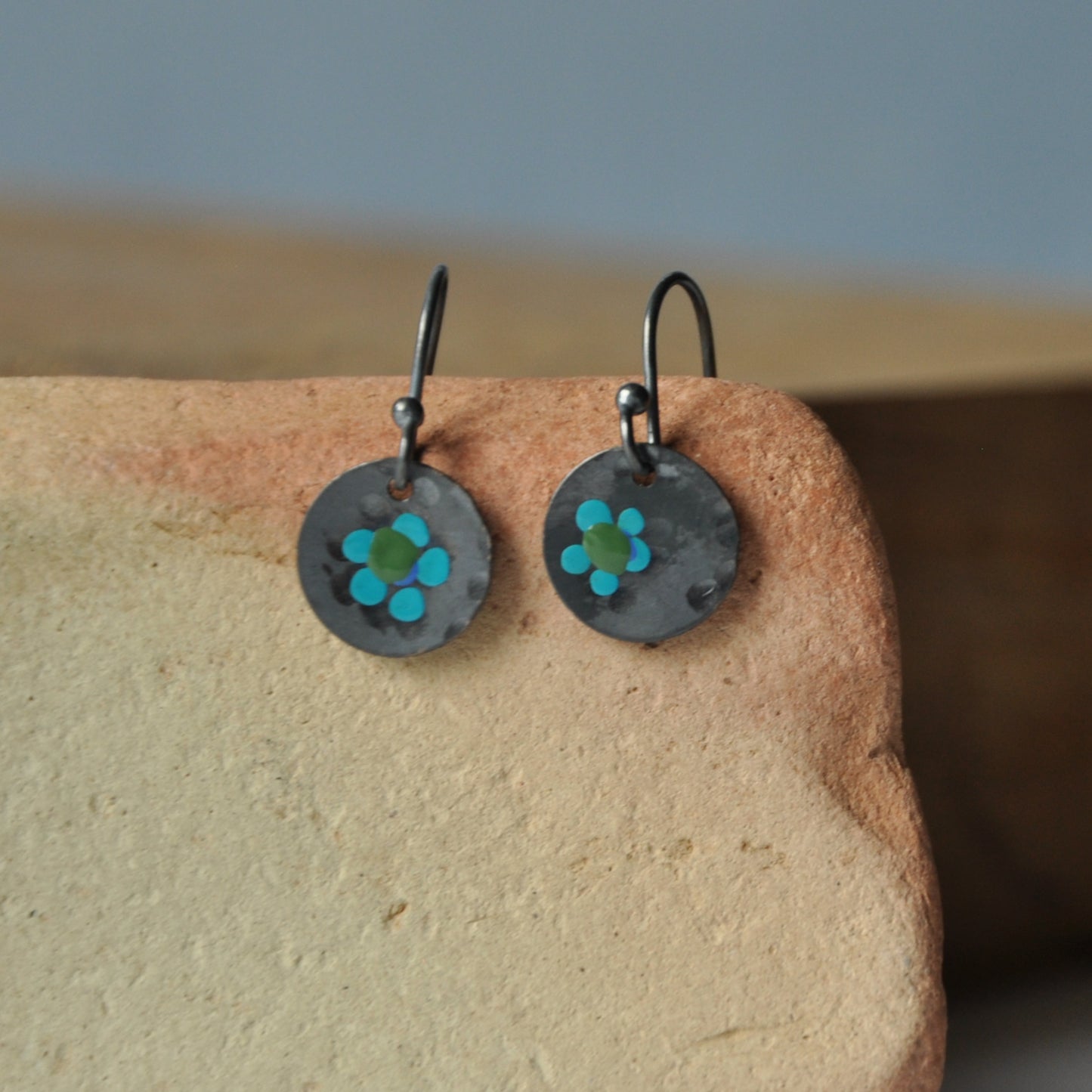 Silver earrings with hand enamel 'Mini Flowers - Forest Stories'