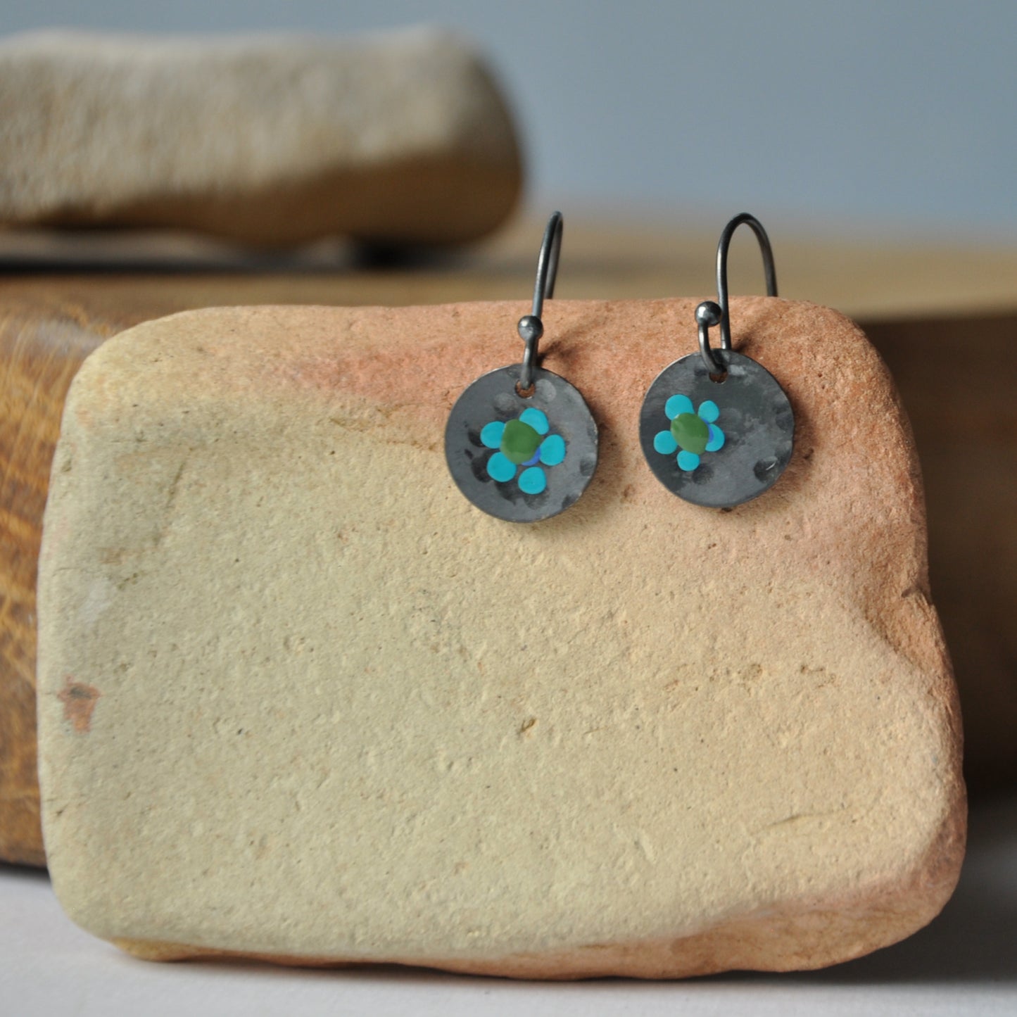 Silver earrings with hand enamel 'Mini Flowers - Forest Stories'