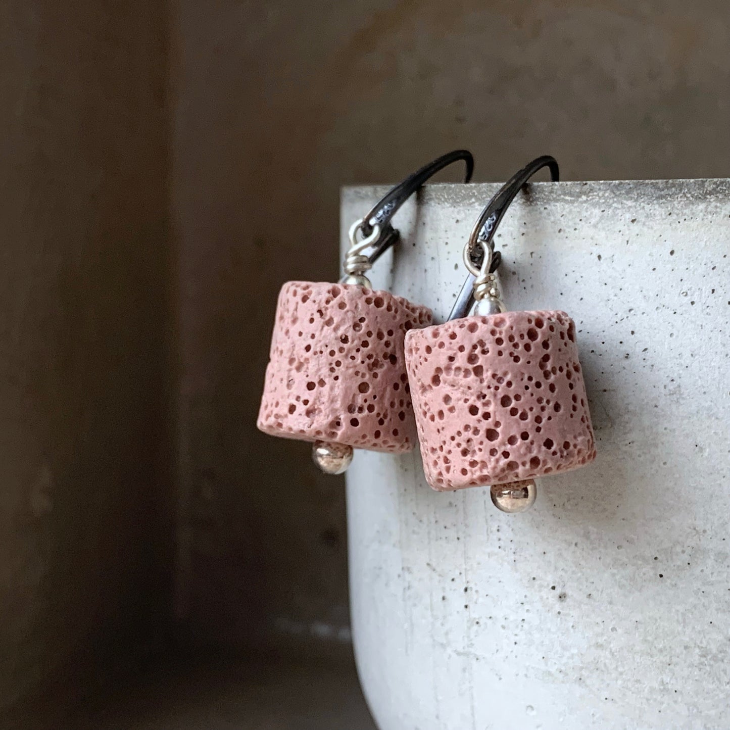 Earrings of volcanic lava and silver English earwires 'Lava'