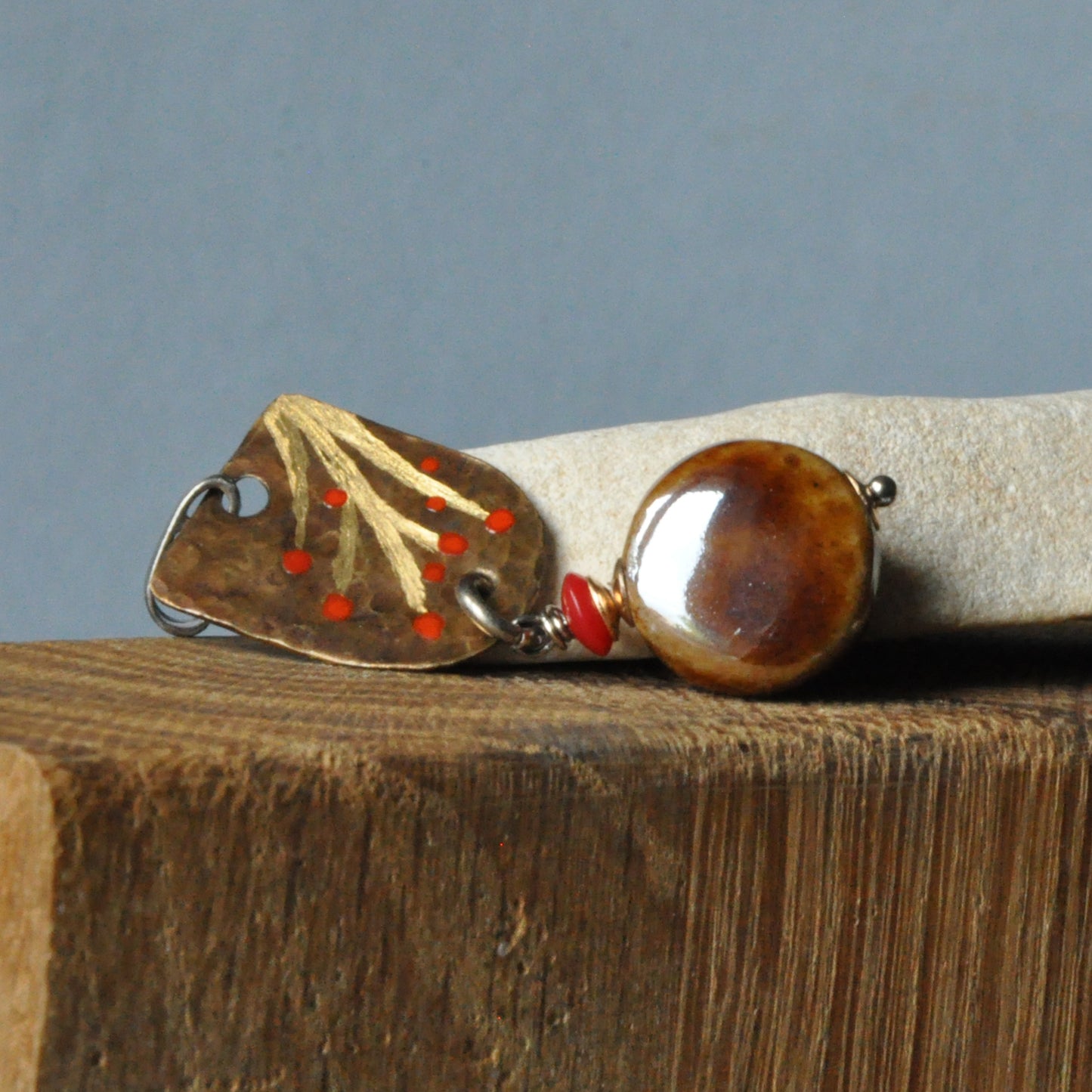 Enameled and engraved pendant made of silver and brass 'Autumn Rowans'