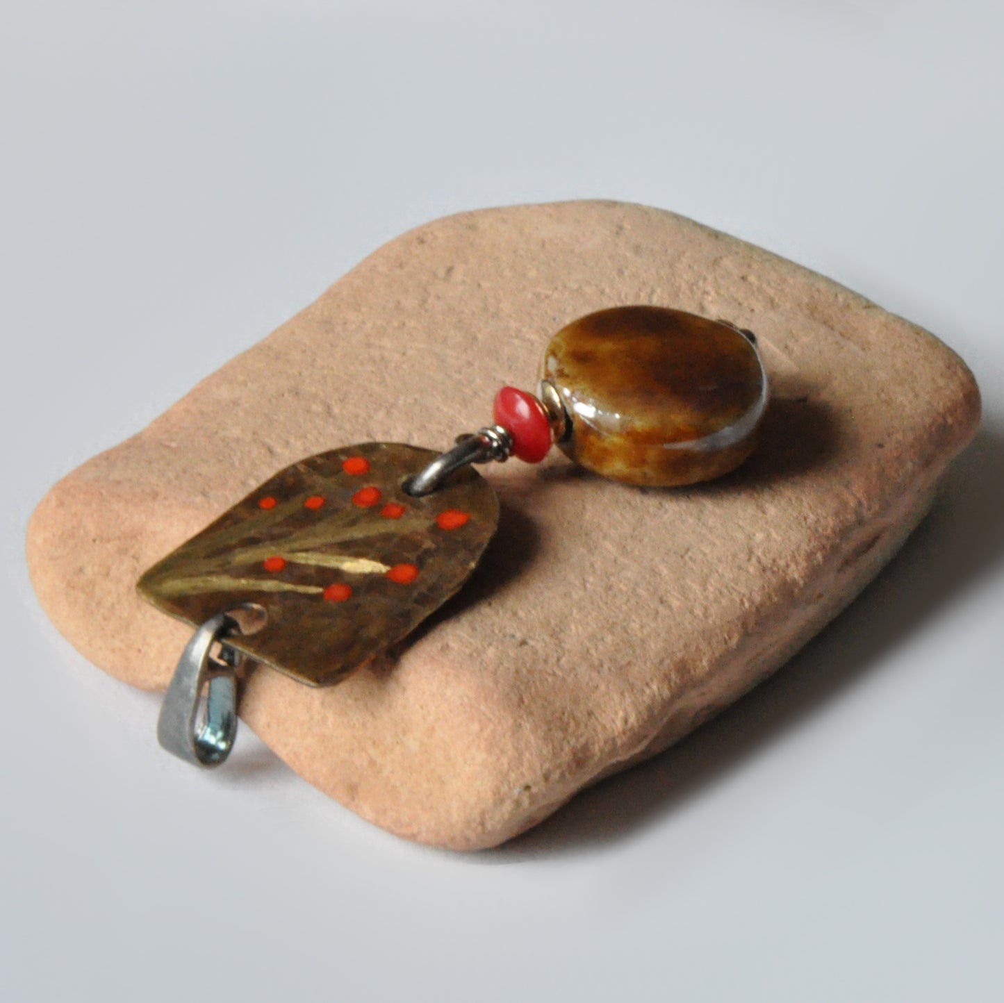 Enameled and engraved pendant made of silver and brass 'Autumn Rowans'
