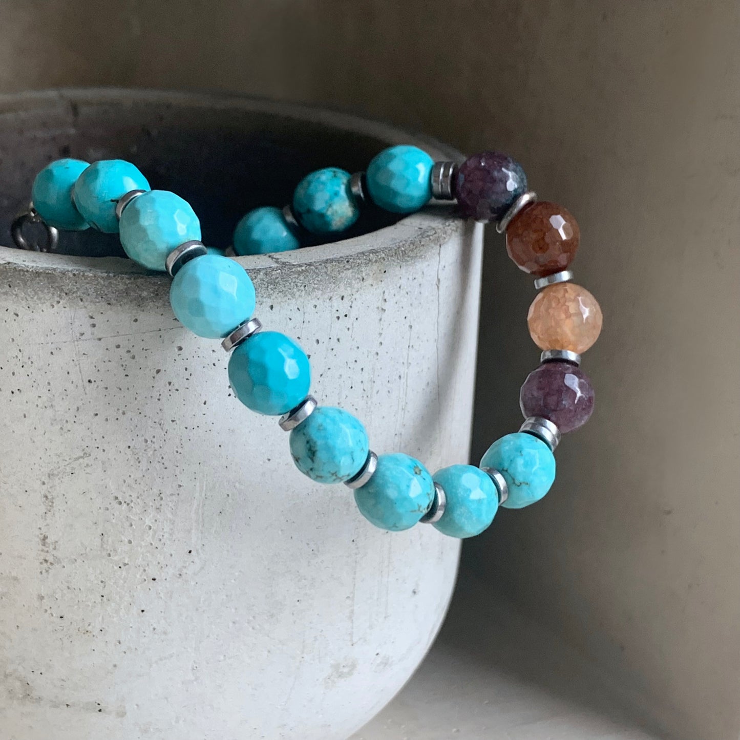 Bracelet of Gemstones and Silver 'Turquoise and Agate'