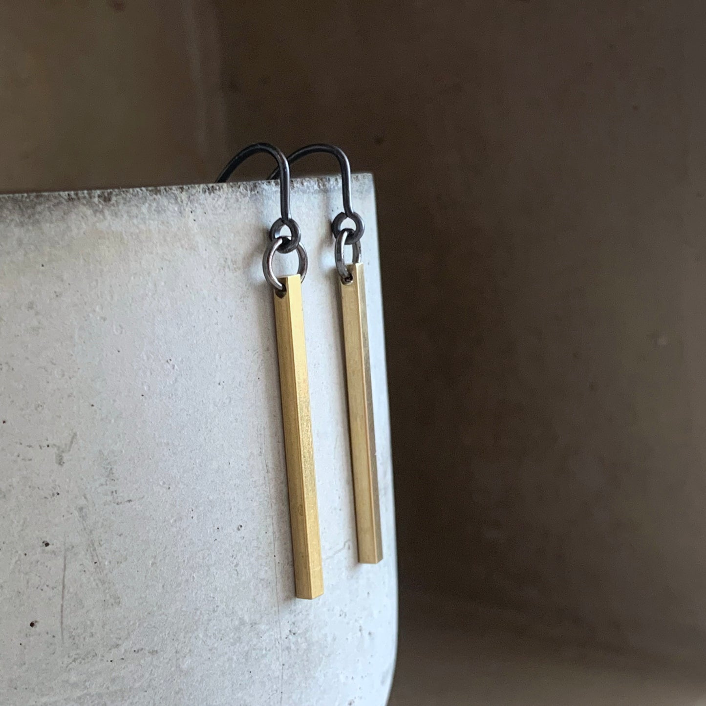 Silver and brass earrings in geometric form 'Simple Golden Brass'