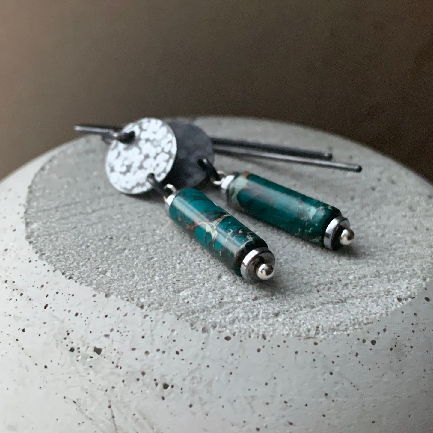 Silver earrings with imperial jasper 'Forest'