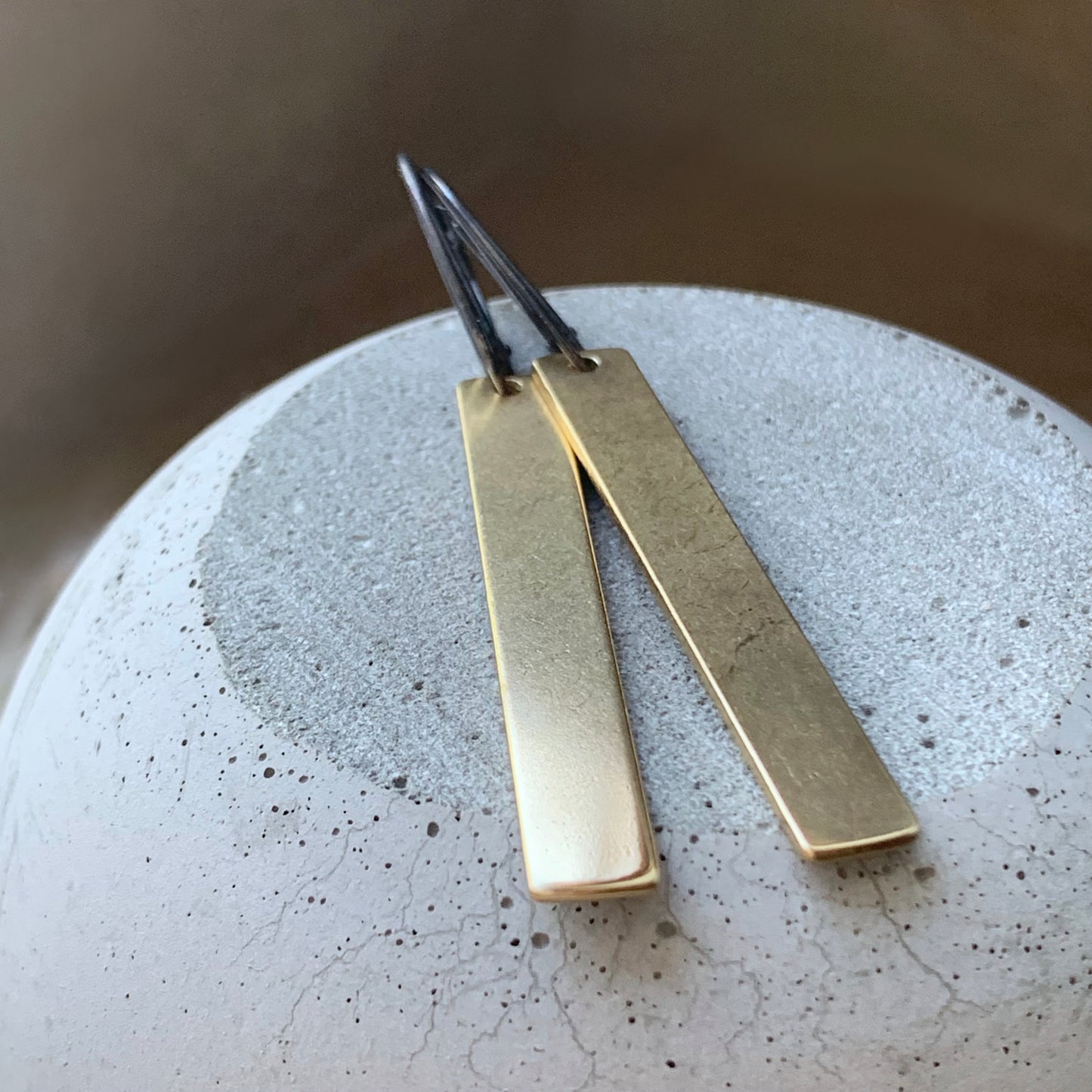 Geometric earrings in brass and silver 'Golden Path'