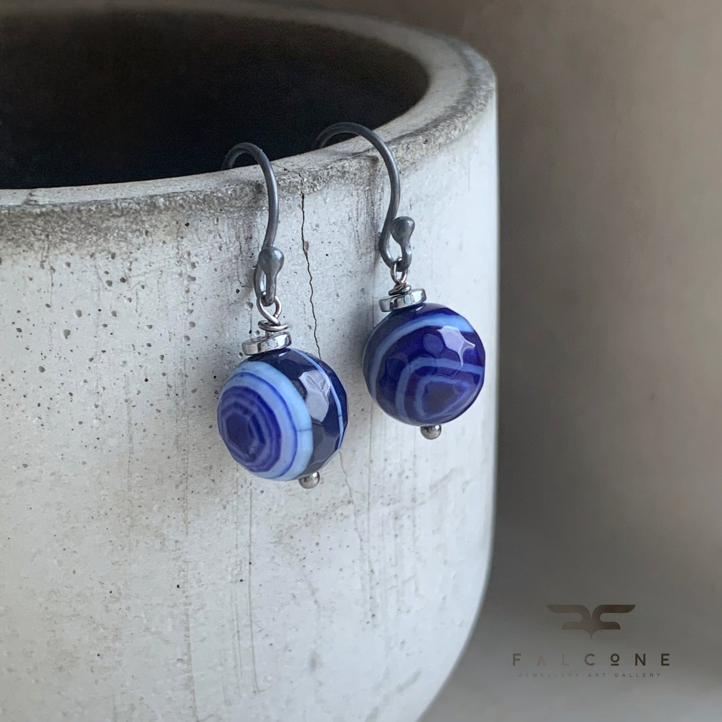 Agate and Sterling Silver Earrings 'From the Inkwell'
