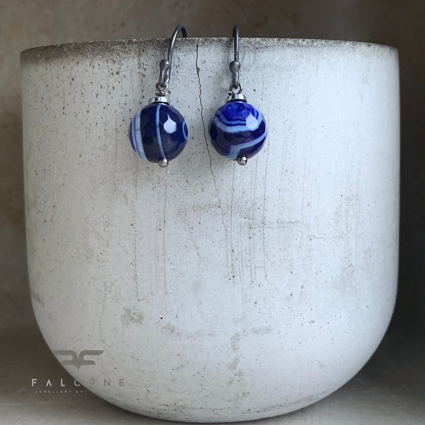 Agate and Sterling Silver Earrings 'From the Inkwell'