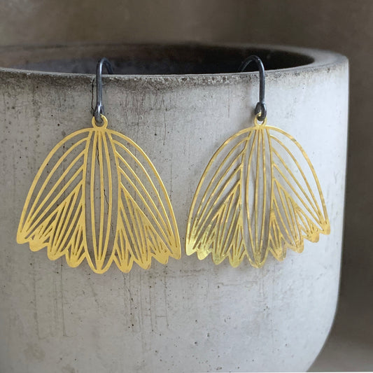 Brass and Silver Earrings 'Subtle Flower Bells'