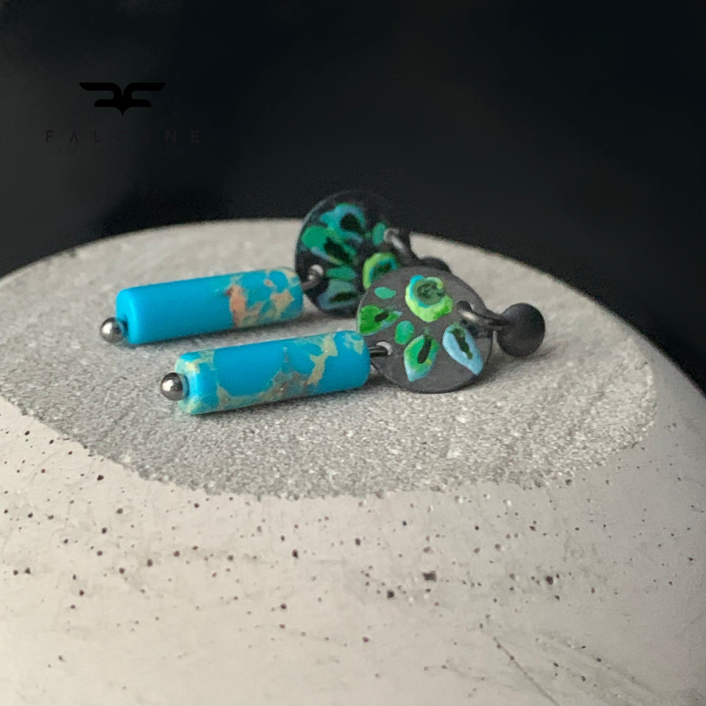 Silver stud earrings with imperial jasper 'Field Flowers in Blue'