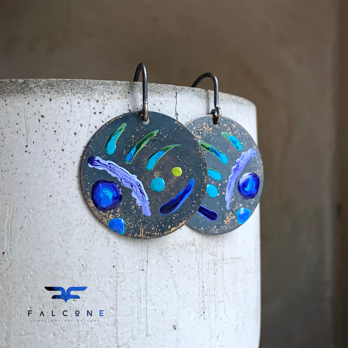 Unique brass & silver earrings 'Life on the Reef'