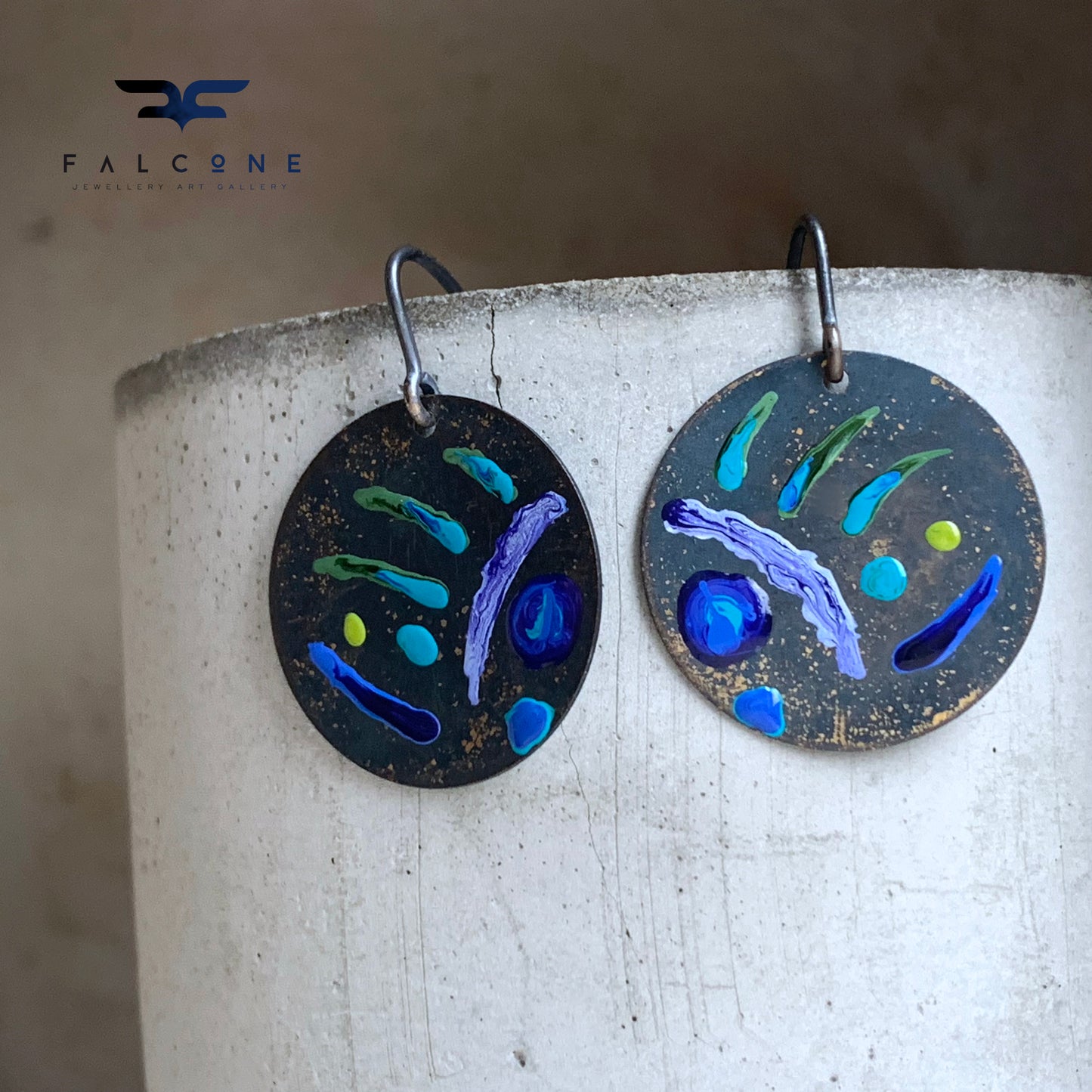 Unique brass & silver earrings 'Life on the Reef'