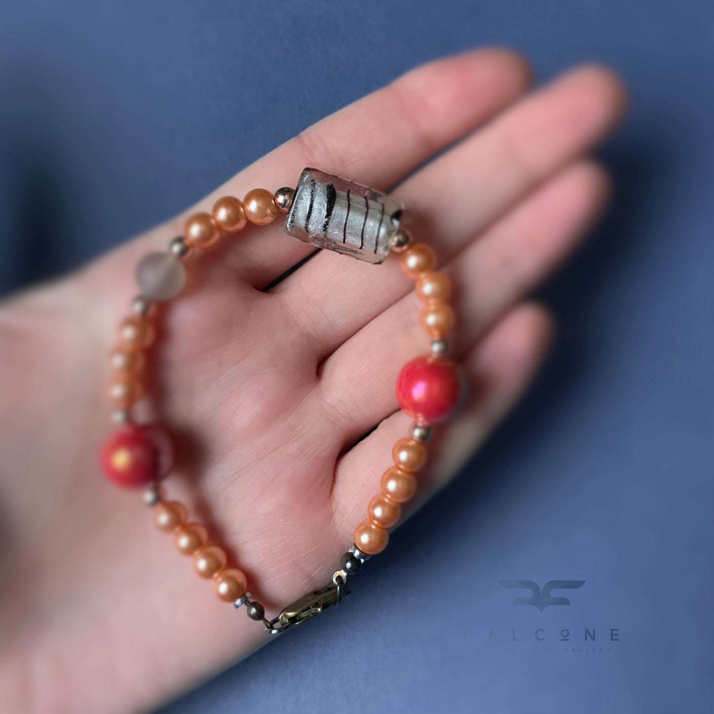 Adjustable bracelet of glass pearls, Venetian glass, gemstones and ceramics 'In the Clouds'