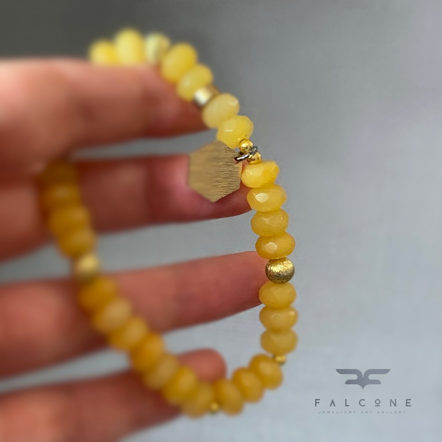 Gemstone Bracelet & Geometric Earrings Set 'Honey – Jadeite, Brass & Silver'