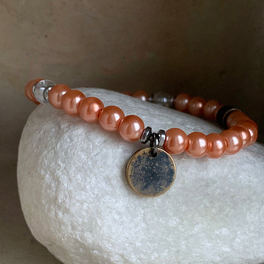 Glass Pearl and Brass Bracelet 'Peach Powder Pink'