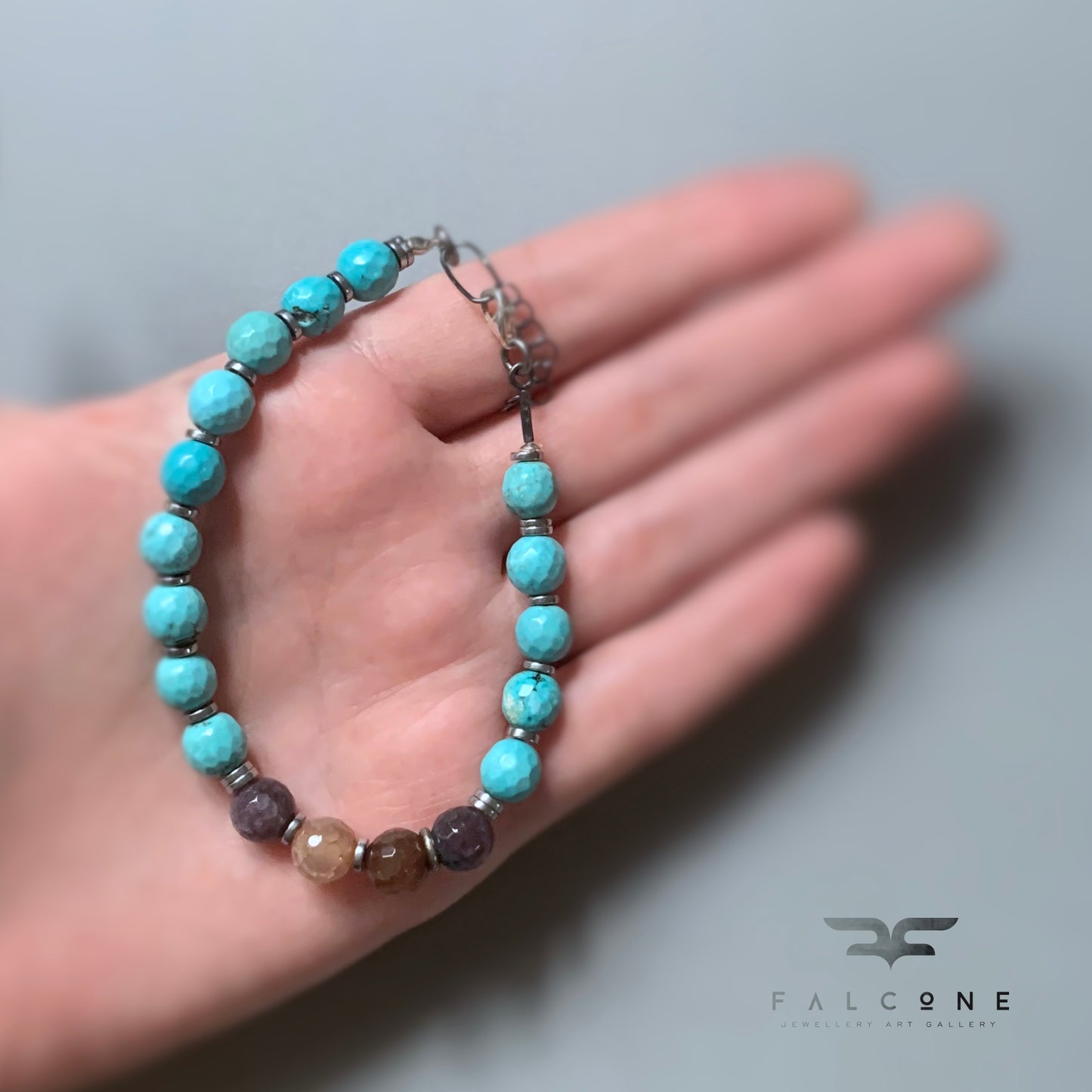 Bracelet of Gemstones and Silver 'Turquoise and Agate'