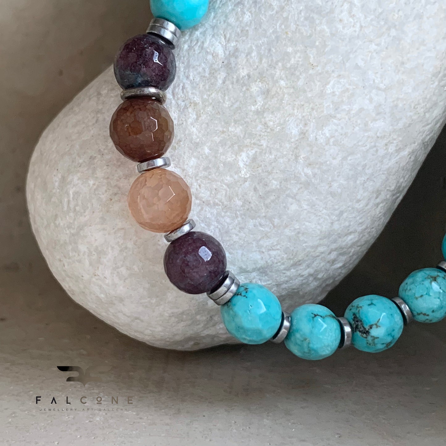Bracelet of Gemstones and Silver 'Turquoise and Agate'