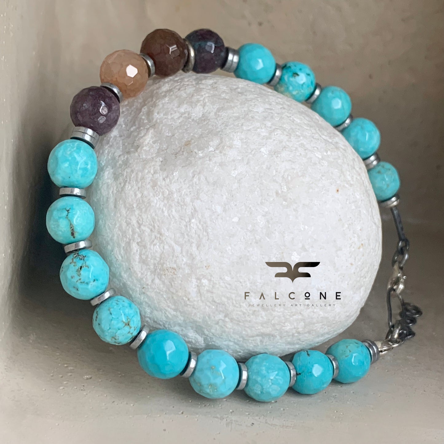 Bracelet of Gemstones and Silver 'Turquoise and Agate'