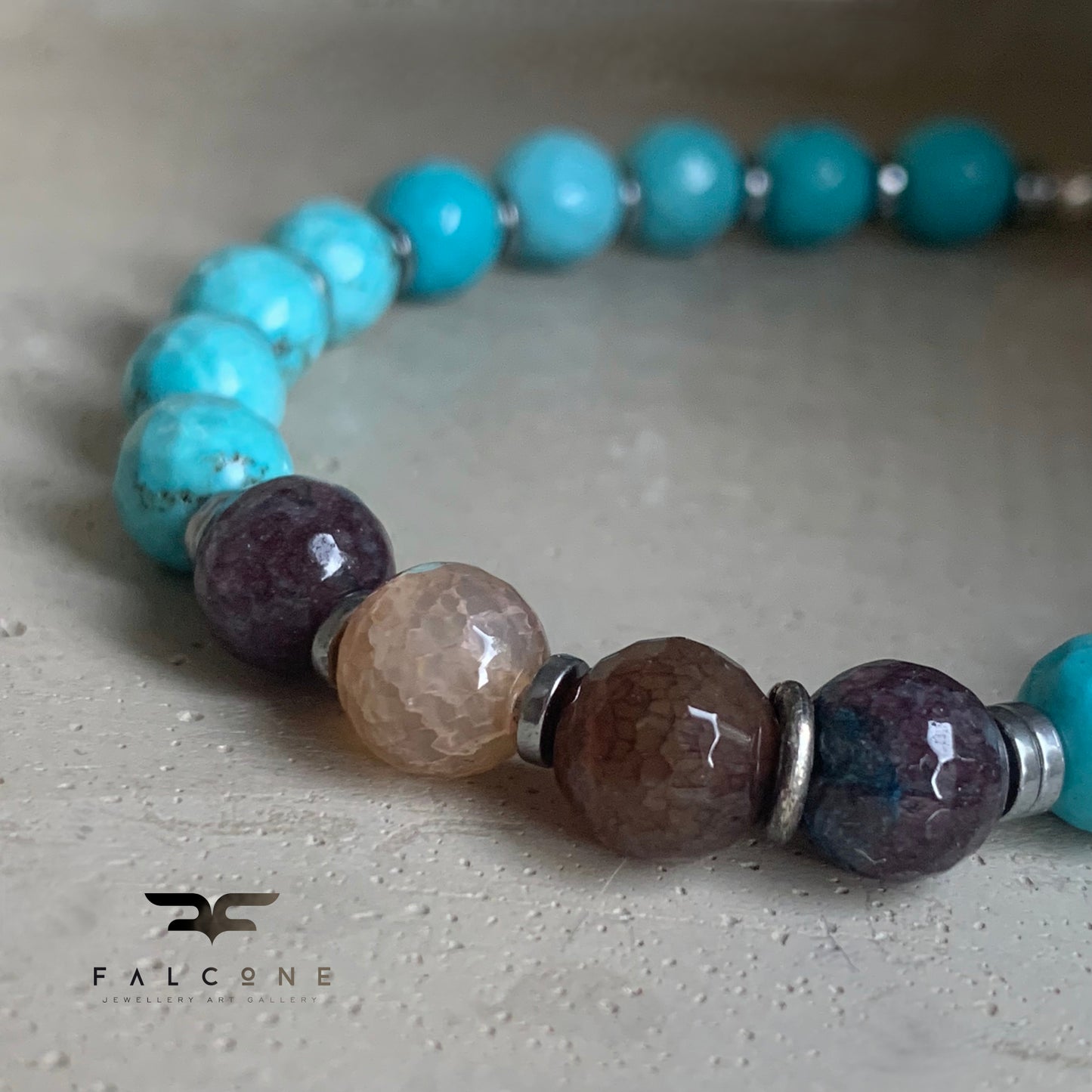 Bracelet of Gemstones and Silver 'Turquoise and Agate'
