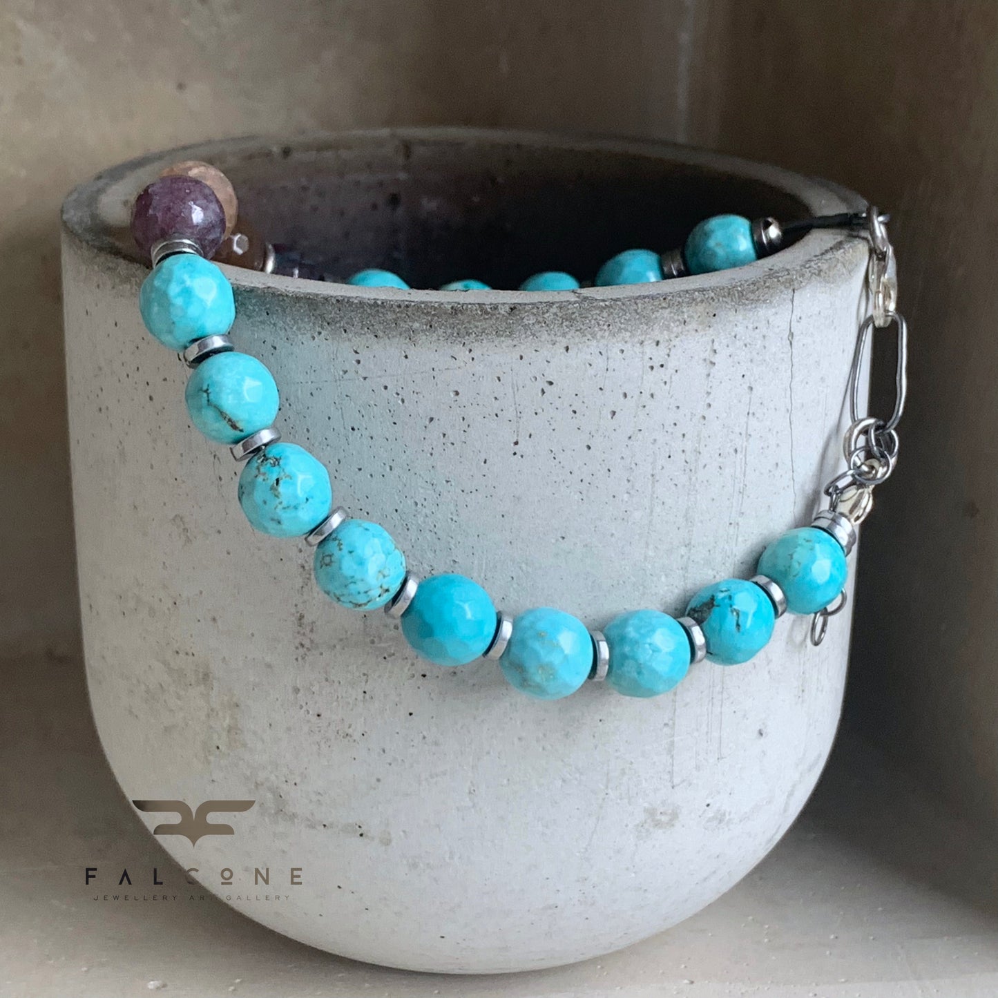 Bracelet of Gemstones and Silver 'Turquoise and Agate'