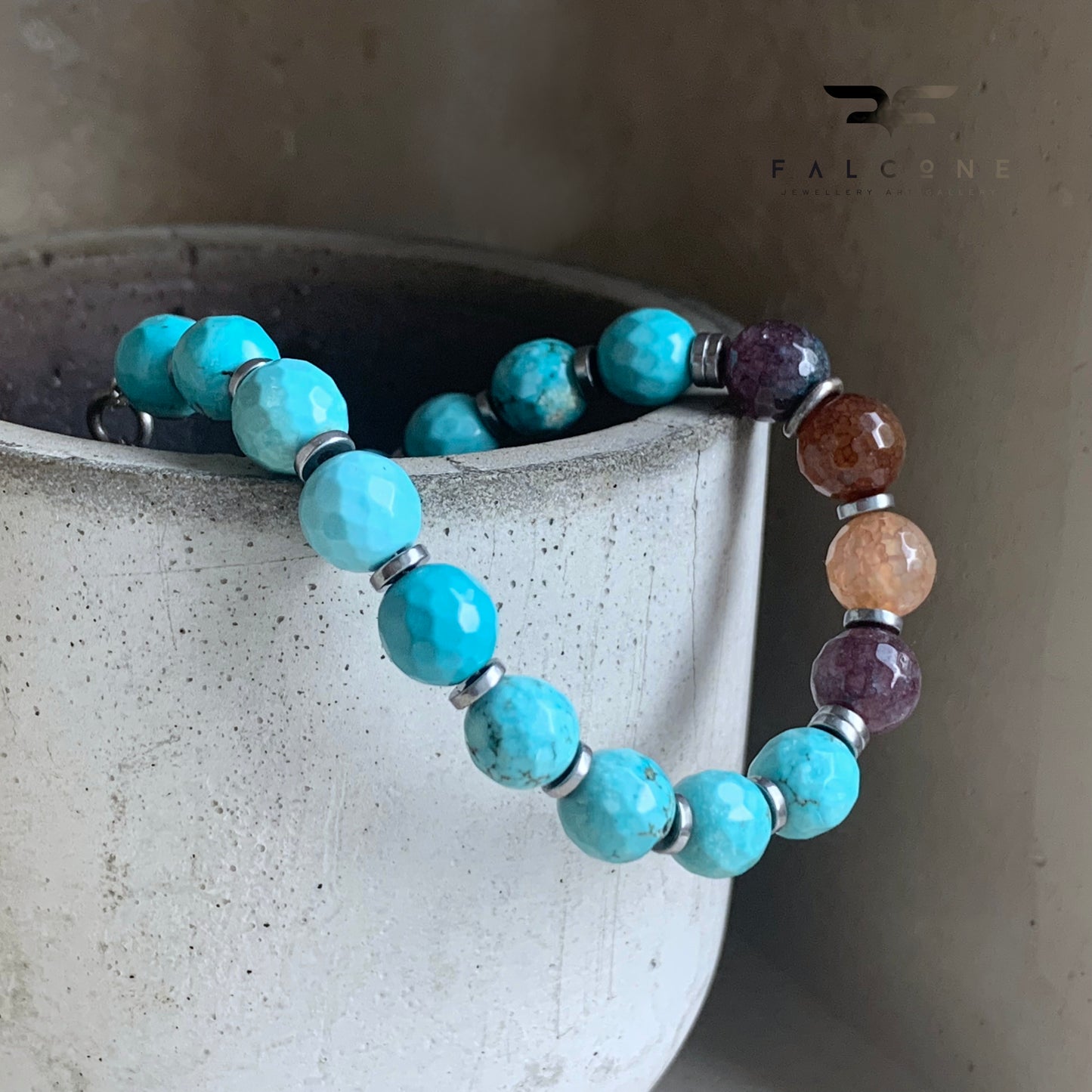 Bracelet of Gemstones and Silver 'Turquoise and Agate'