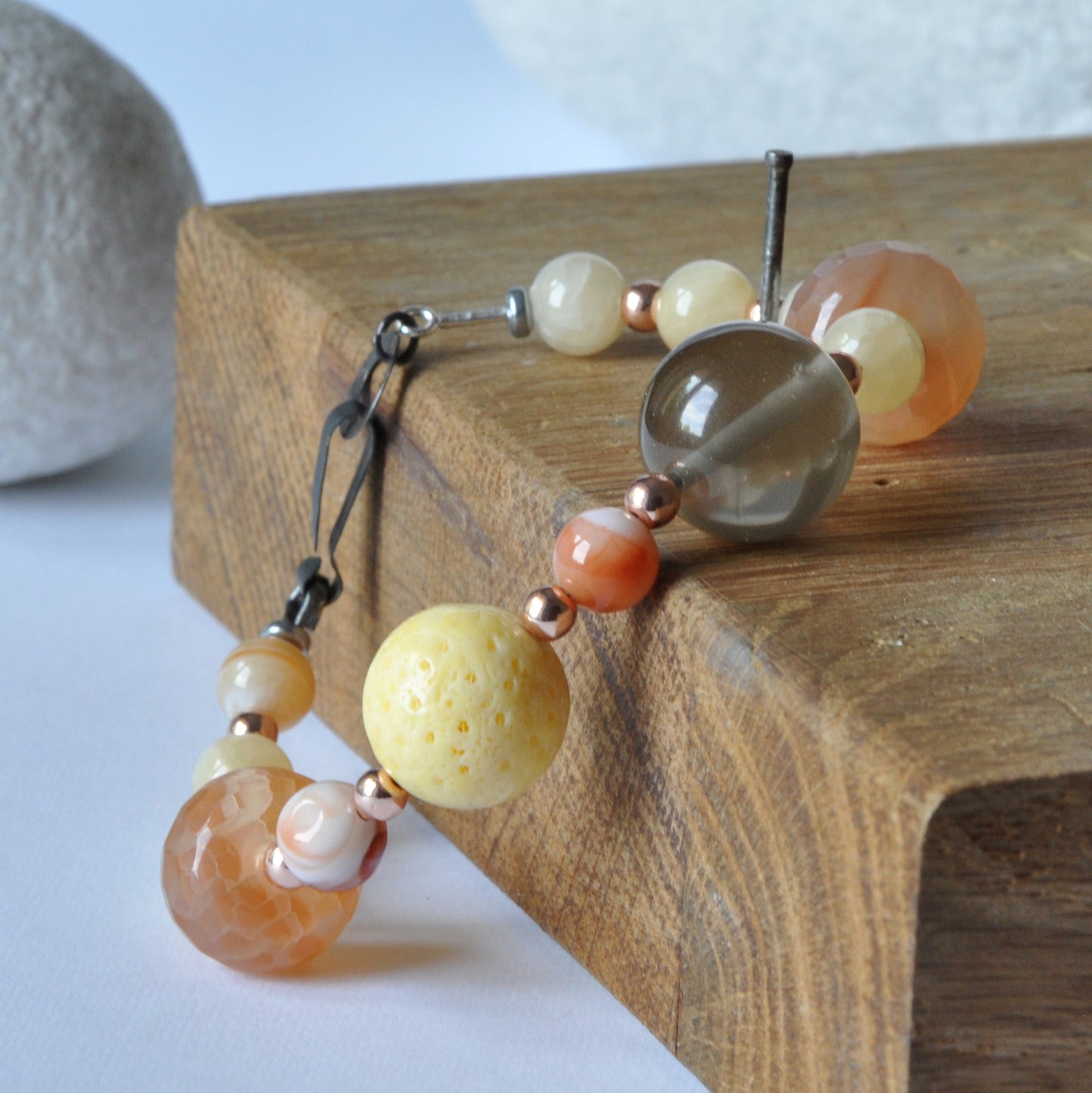 Bracelet with natural stones, coral and semi-transparent resin 'Sands of the Sahara'