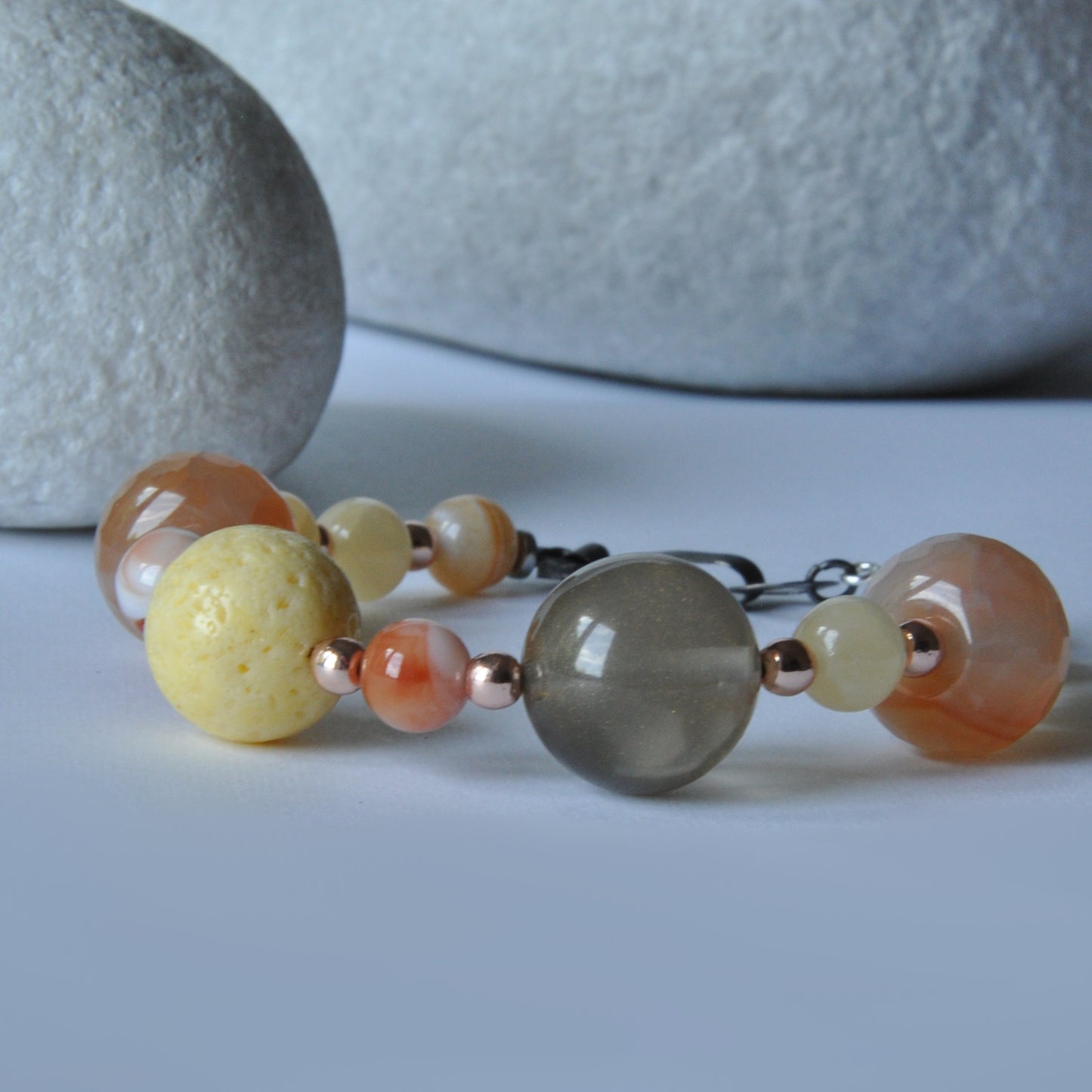 Bracelet with natural stones, coral and semi-transparent resin 'Sands of the Sahara'