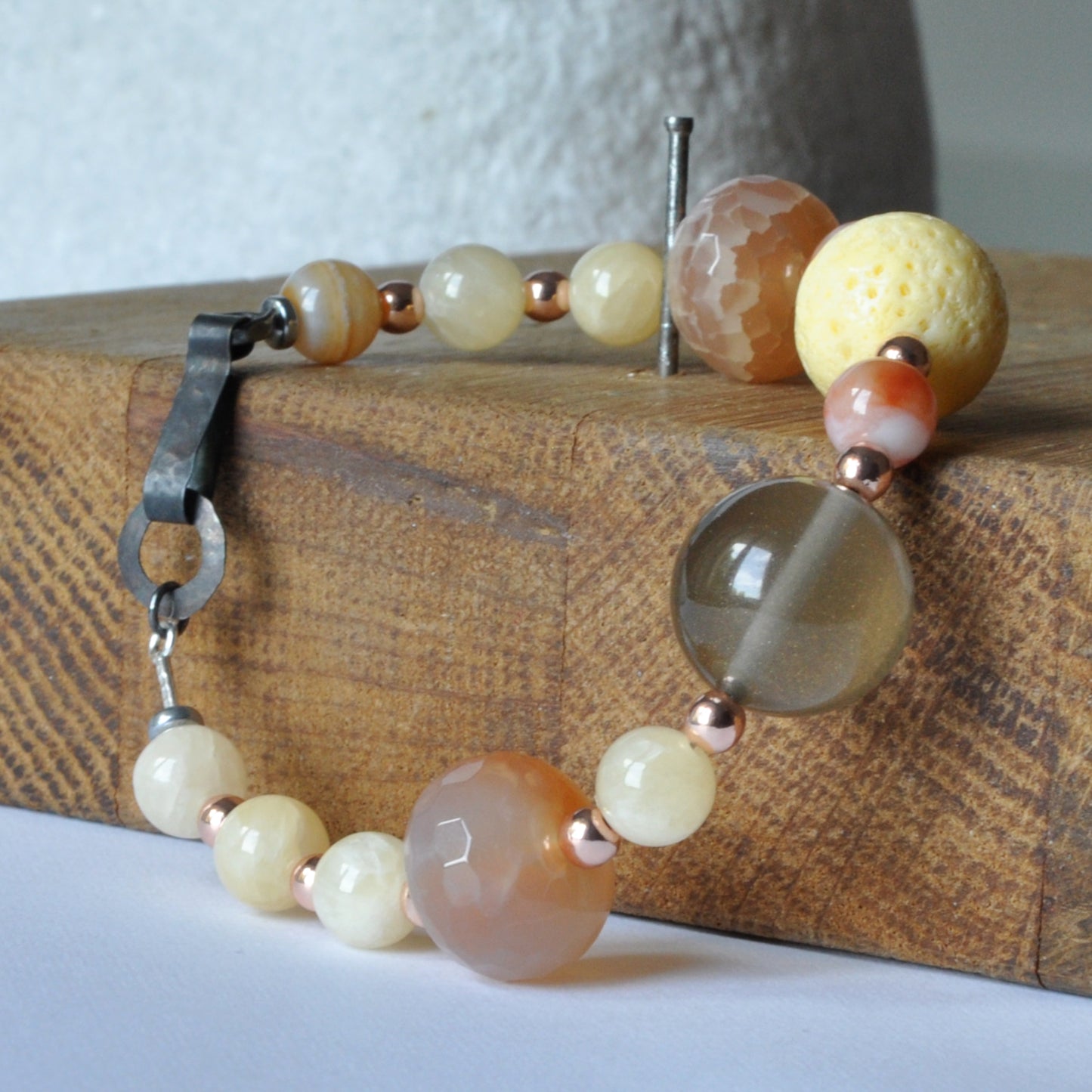 Bracelet with natural stones, coral and semi-transparent resin 'Sands of the Sahara'