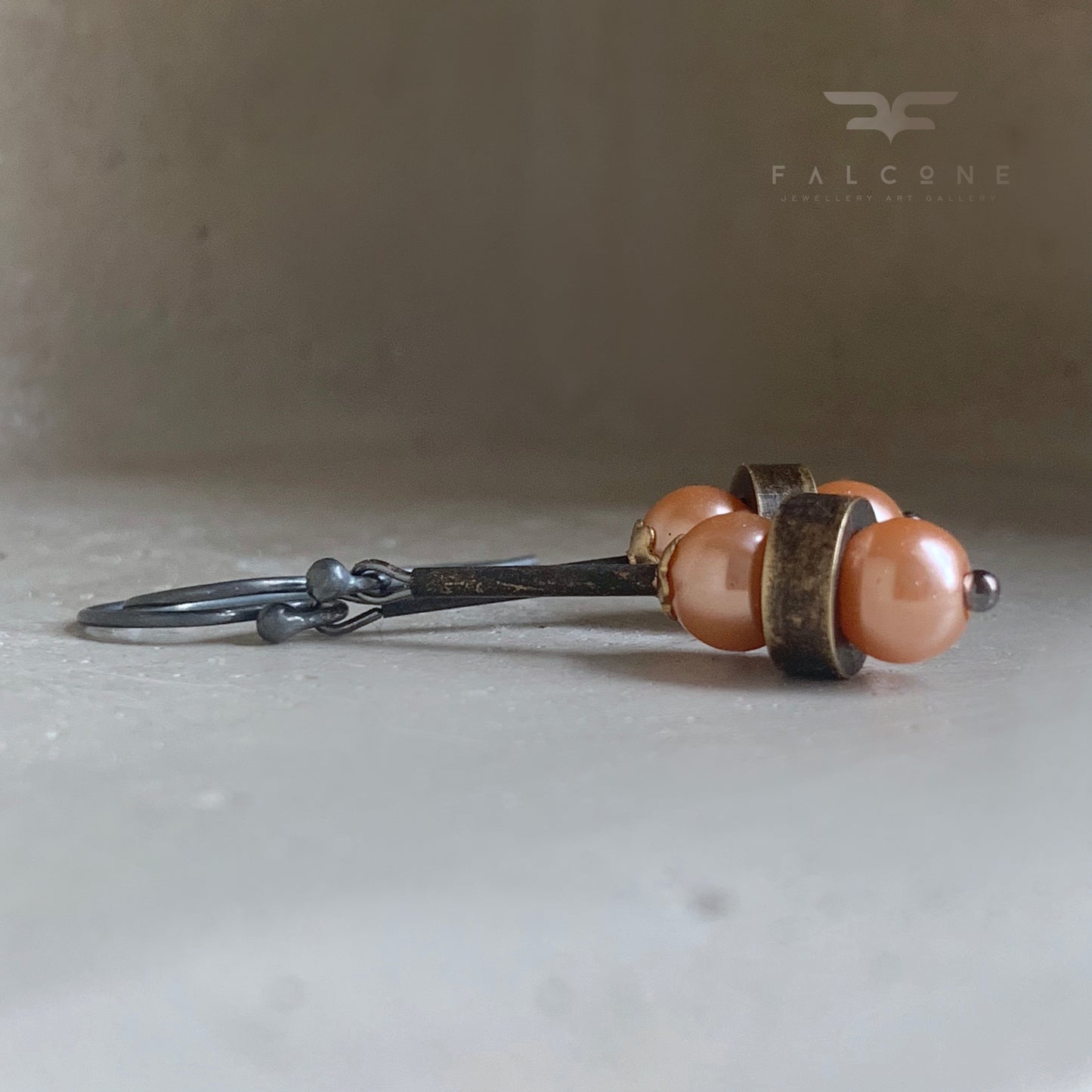 Brass, Glass and Silver Earrings 'Caramel Latte'