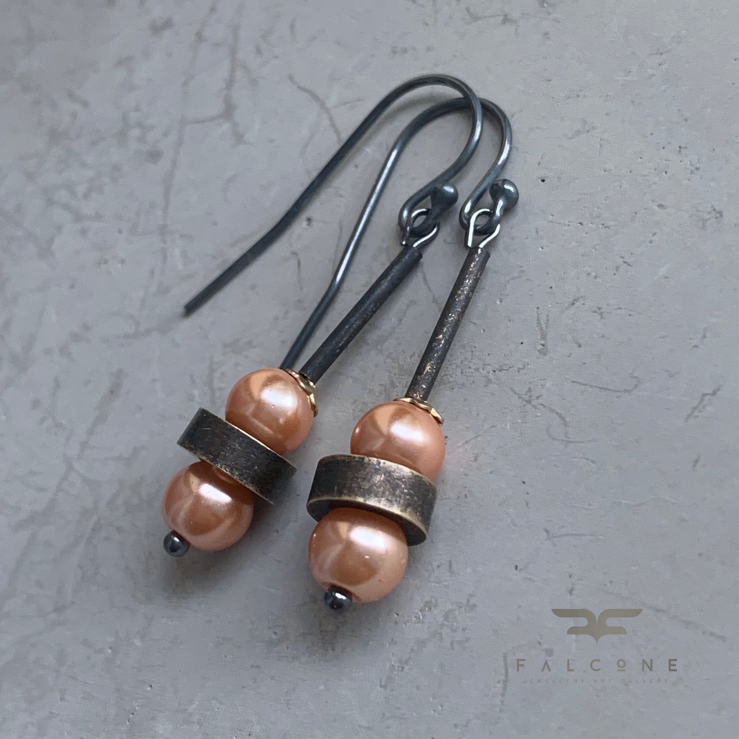Brass, Glass and Silver Earrings 'Caramel Latte'