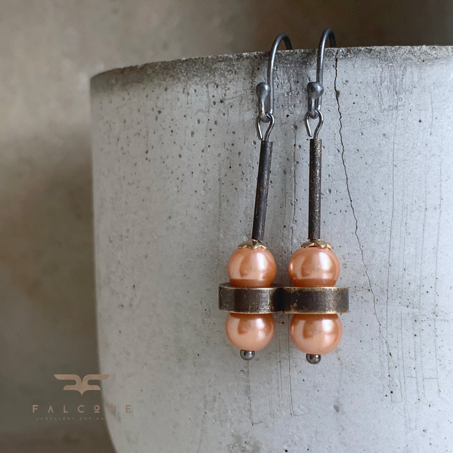 Brass, Glass and Silver Earrings 'Caramel Latte'