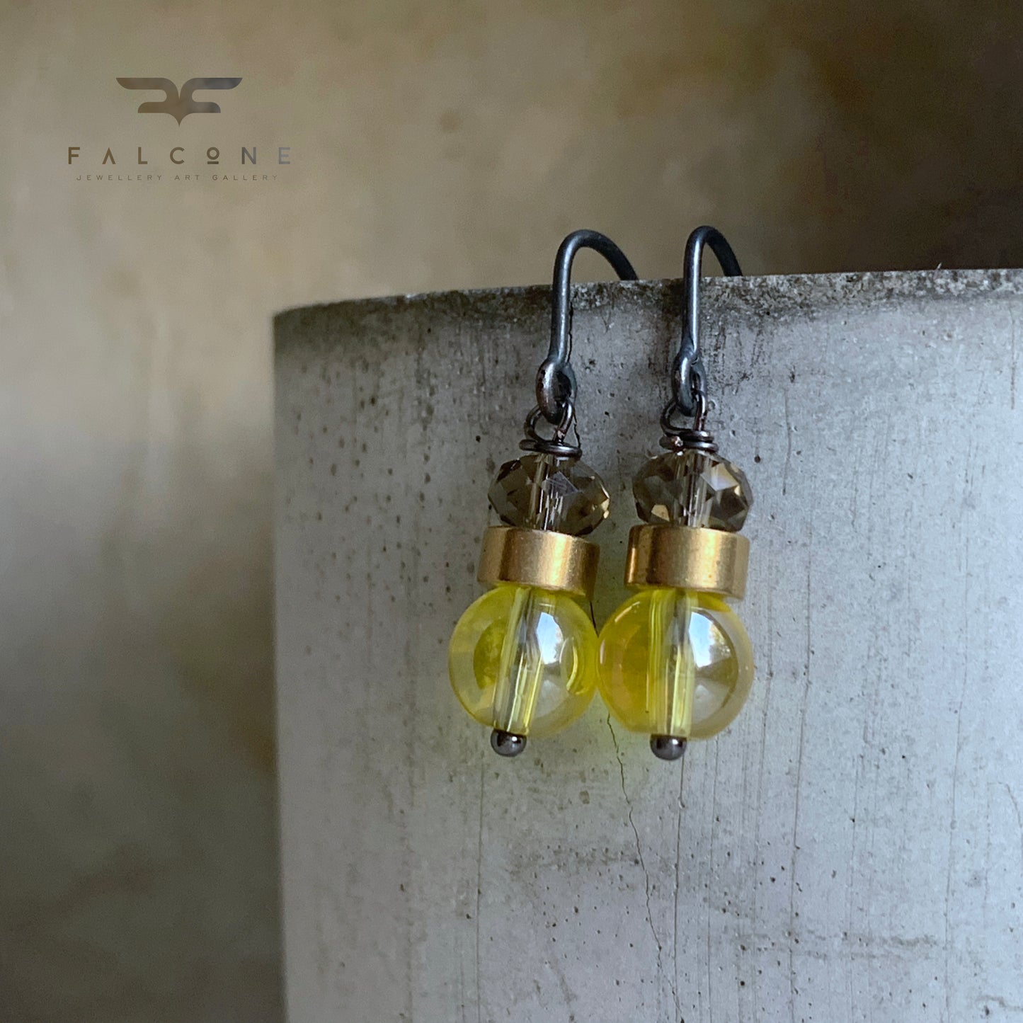 Pendientes de latón, vidrio y plata 'Limón'