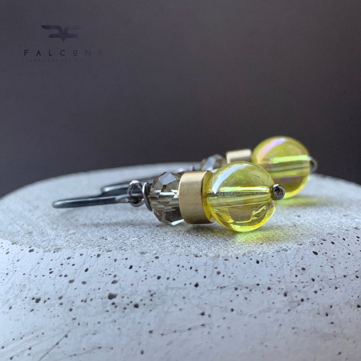 Pendientes de latón, vidrio y plata 'Limón'