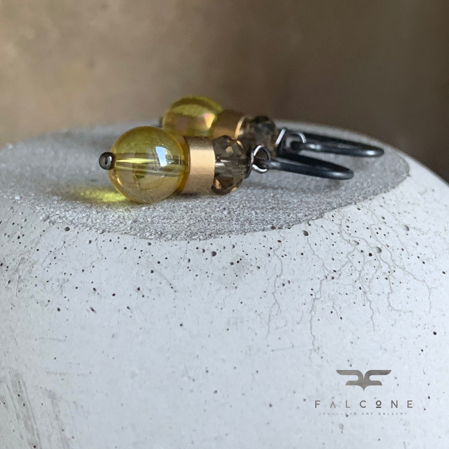Pendientes de latón, vidrio y plata 'Limón'