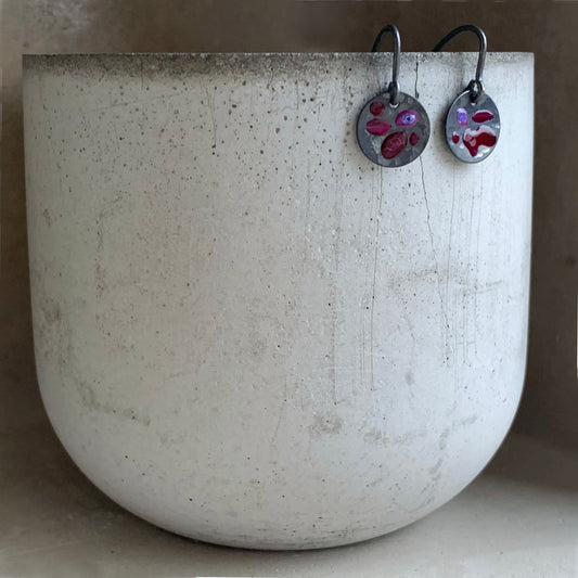 Oxidised Sterling Silver Earrings 'Wildflowers - Dark Ruby & Purple'