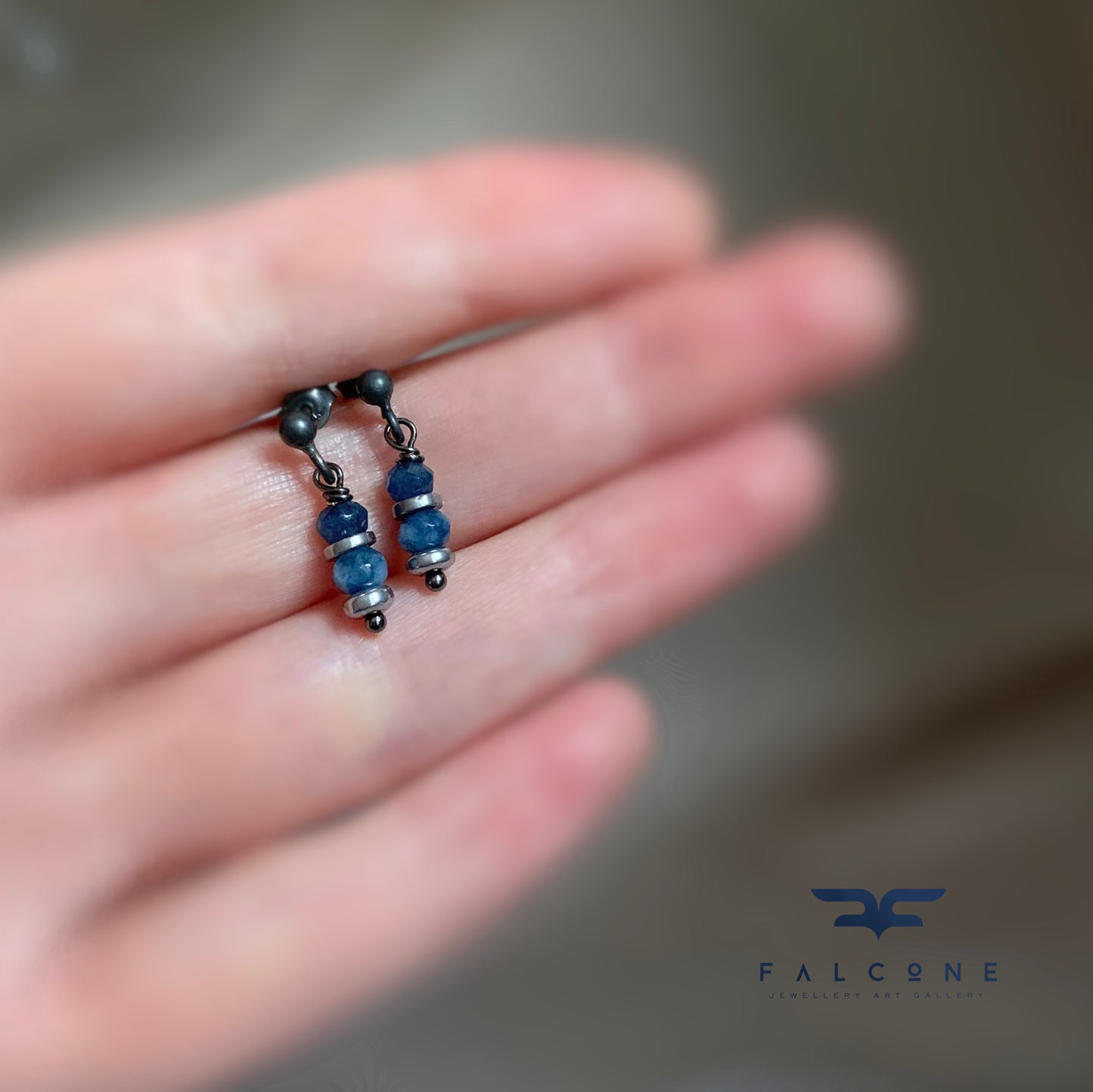 Pendientes de jade y plata 'Azul Denim II'
