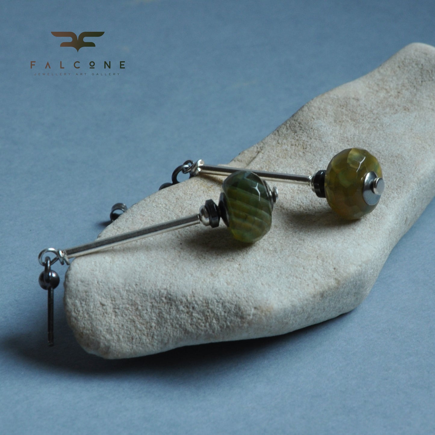 Silver stud earrings with agates 'Forest Tales'