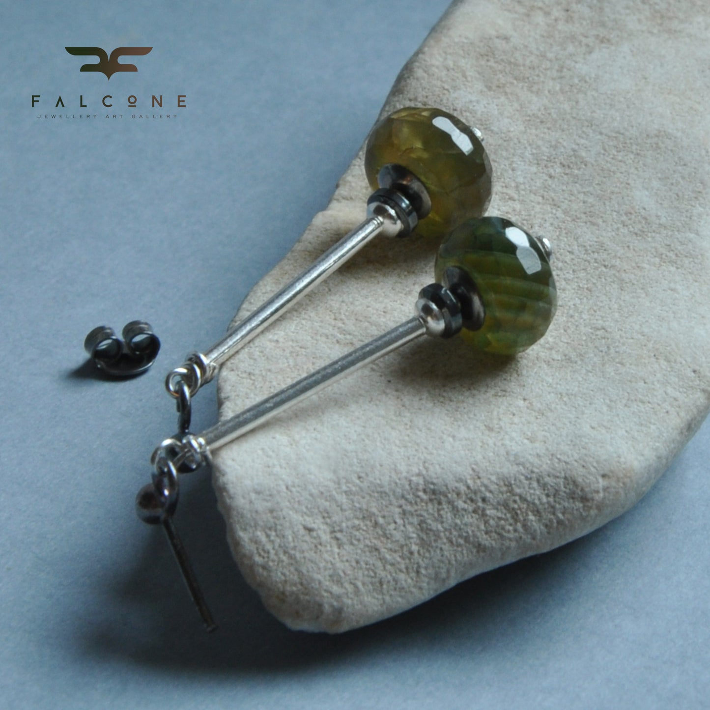 Silver stud earrings with agates 'Forest Tales'