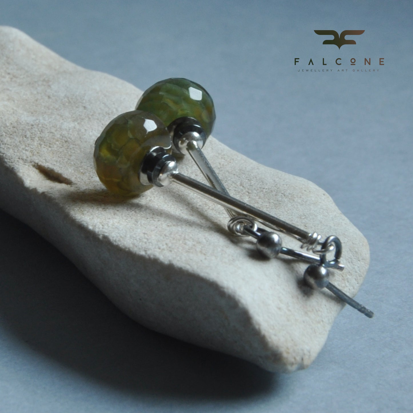 Silver stud earrings with agates 'Forest Tales'